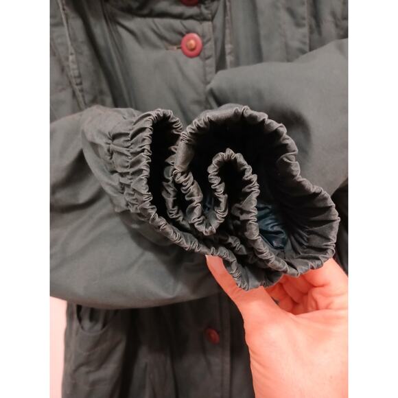 British Mist Hood Puffer Winter Coat M Green Embroidered Grannycore Cottage Gorp - Picture 16 of 16
